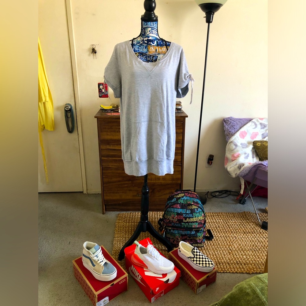 Adorable Women’s Gray Short Sleeve Sweatshirt Dress